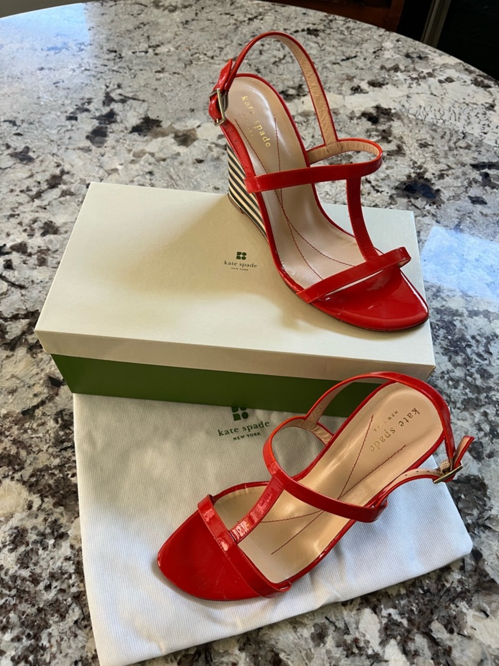 Kate Spade Patent Leather Wedge Sandals. Size 8. Pre-Owned Condition-Very Good